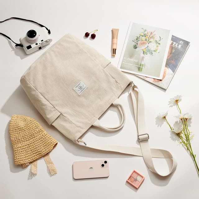 Detalle de KALIDI Corduroy hobo bag tote 38x30.5x14.5cm