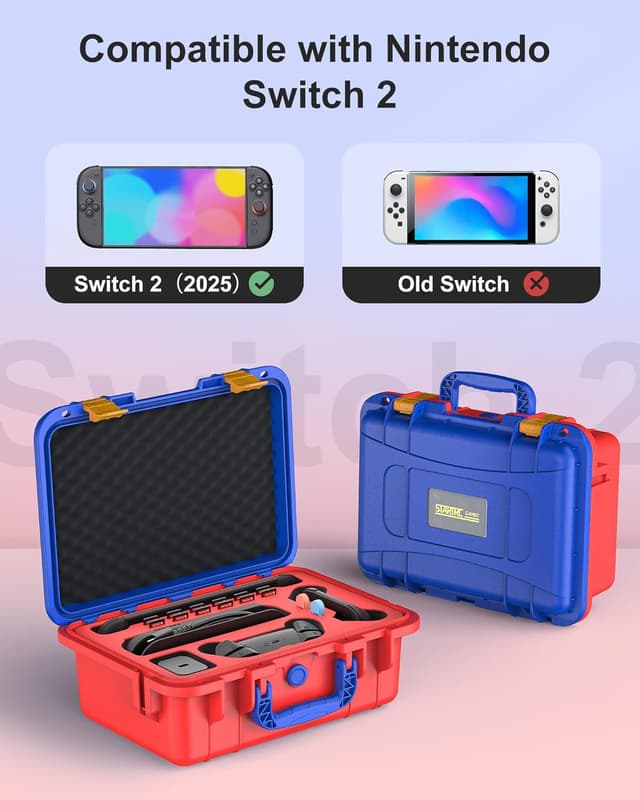Detalle de STARTRC GAMES Hard Carrying Case for Nintendo Switch 2 (2025) – Waterproof Travel Case (Red & Blue)