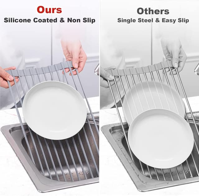 Detalle de MERRYBOX Roll Up Dish Drying Rack (Over-the-Sink, Heat-Resistant Silicone) 20.5" x 13.1