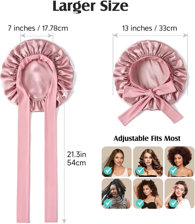 Detalle de Umisleep 22 Momme Mulberry Silk Bonnet (Double Layer) – Non-Slip Sleep Cap Turban with Elastic Tie