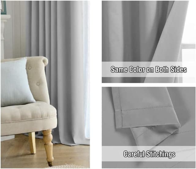 Detalle 2 de BellaHills Blackout Tape Top Curtain Drapes (2 Panels) – Dove Grey, 90 x 90 inch