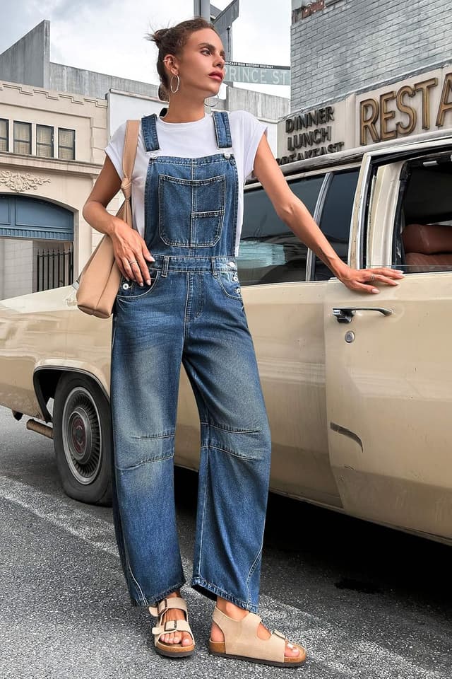 Thumbnail 4 de PLNOTME Womens Denim Bib Overalls Barrel Leg with Pockets ๐
