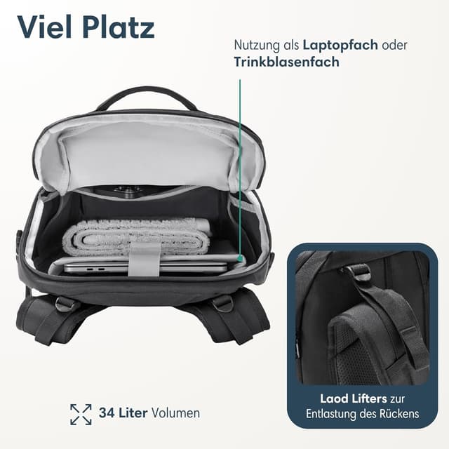 Detalle de LARKSON Klint Large Wanderrucksack (30–34 l) mit Hüftgurt & Mesh-Polsterung