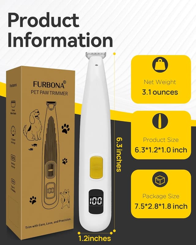 Thumbnail 6 de FURBONA Upgraded Dog Paw Trimmer with Digital LED Display, 2-Speed 18mm Blade and USB-C Recharge