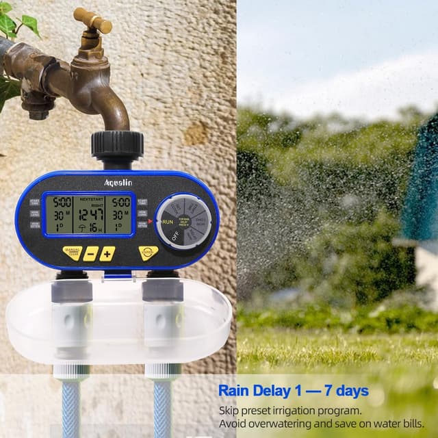 Detalle 2 de Aqualin timer per irrigatori con 2 uscite, due valvole programmabili e Rain Delay