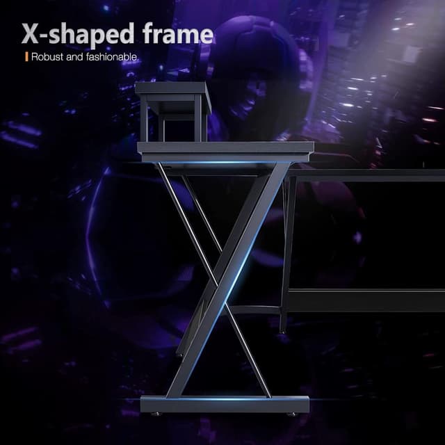 Detalle de ODK L Shaped Gaming Desk with Monitor Stand (127x127x75 cm) – Black