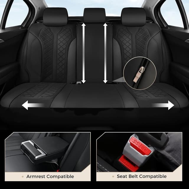 Detalle de Coverado 5-Seat Car Seat Covers (Full Set) with Waterproof PU Leather + Breathable Mesh Panels