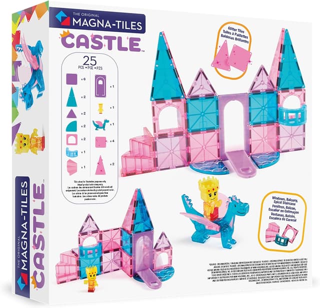 Detalle 2 de Magna-Tiles Castle 25-Piece Magnetic Construction Set (including drawbridge, dragon & royalty figures)