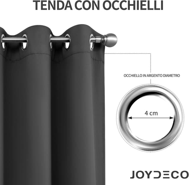 Detalle de Joydeco tende oscuranti per interni con occhielli (2 pannelli) L 140 x A 260 grigio scuro per soggiorno e cameretta