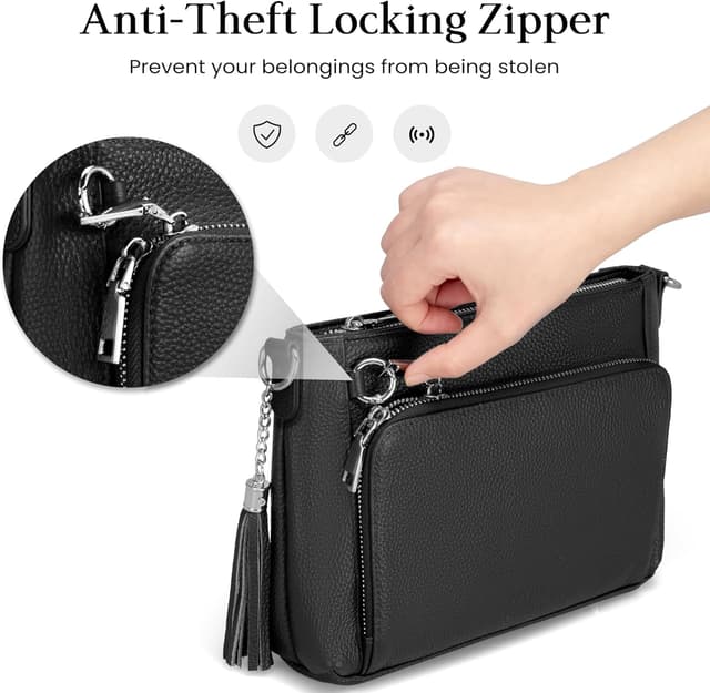 Detalle de befen Genuine Leather Crossbody Bag with Built-in Wallet, RFID Blocking & Anti-theft Clips (Small)