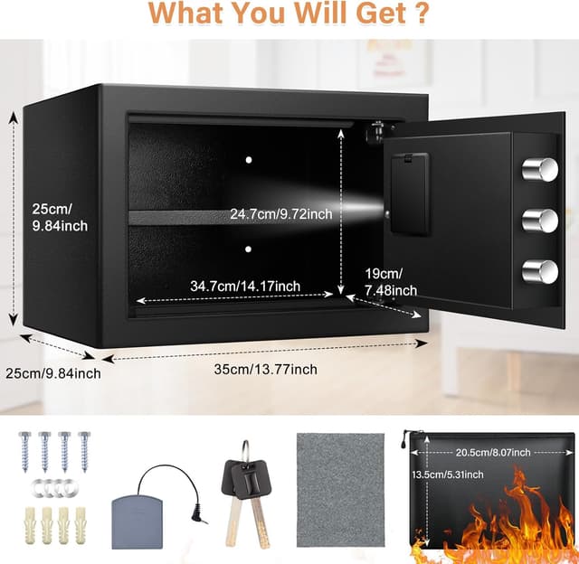 Detalle de Mejasg Safe Tresor feuerfest & wasserdicht 25L mit externem Batteriefach und herausnehmbaren Regal