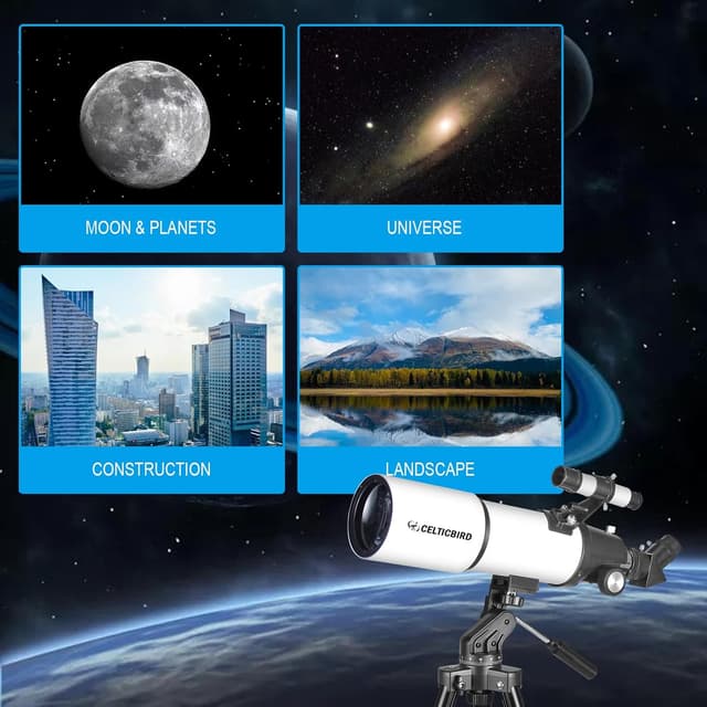 Detalle de Celticbird 80mm 600mm Refractor Telescope for Adults & Beginners (AZ Mount) with Phone Adapter, Backpack