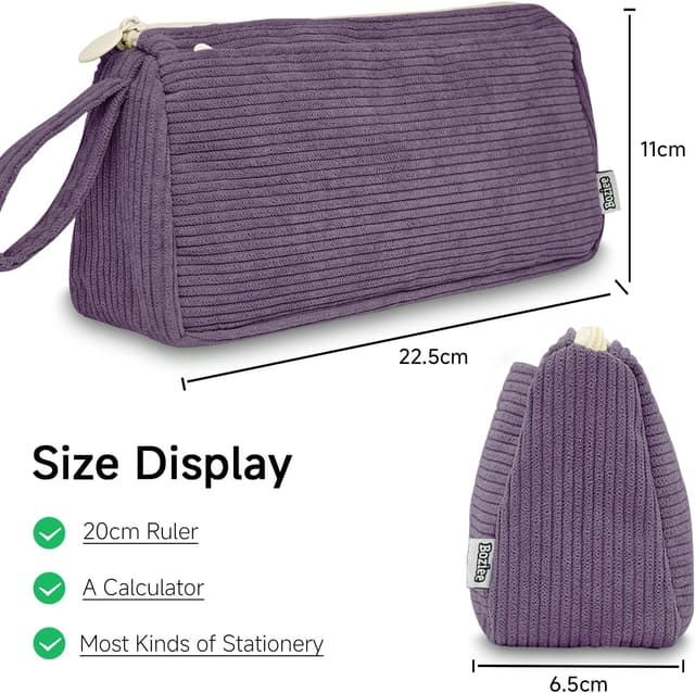 Detalle de Boziee Cord-Stoff Federmäppchen Mäppchen mit Doppelreißverschluss (lila) – große Kapazität