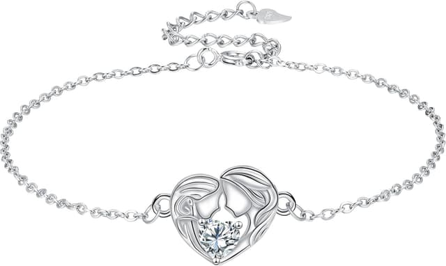 Detalle de Bracelet Yinsen femme en argent sterling 925 réglable avec pendentif cœur (17 + 4 cm)