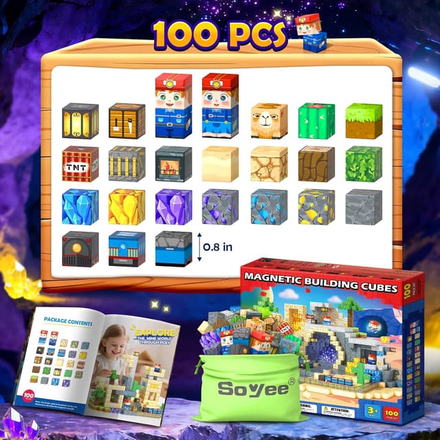 Detalle 2 de Build Mine Magnet World 100PCS magnetic tiles 🧩