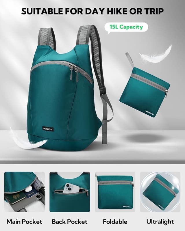 Detalle de Waterfly Ultralight Foldable Backpack 15L (140g) – packable daypack for hiking, travel and everyday outings