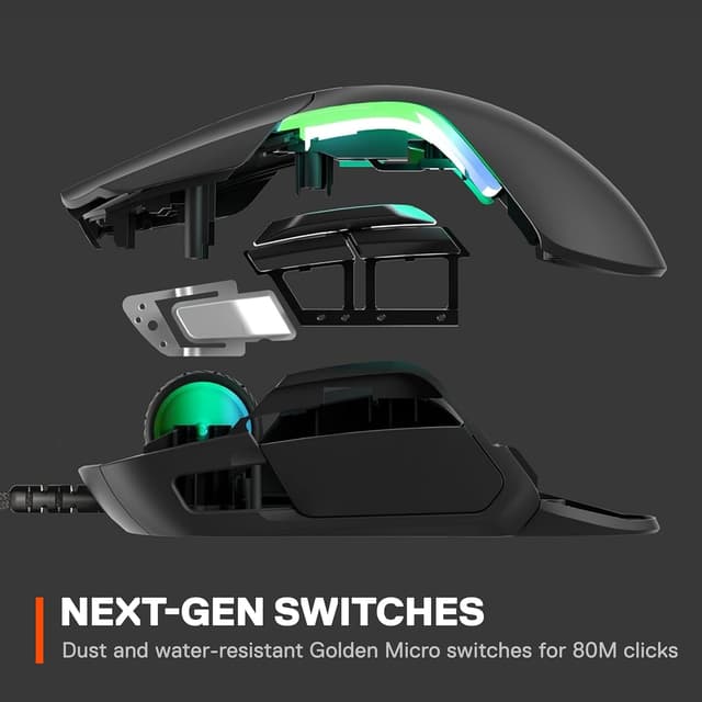 Detalle de SteelSeries Rival 5 Gaming Mouse with PrismSync RGB and 9 Programmable Buttons (18,000 CPI) – Black