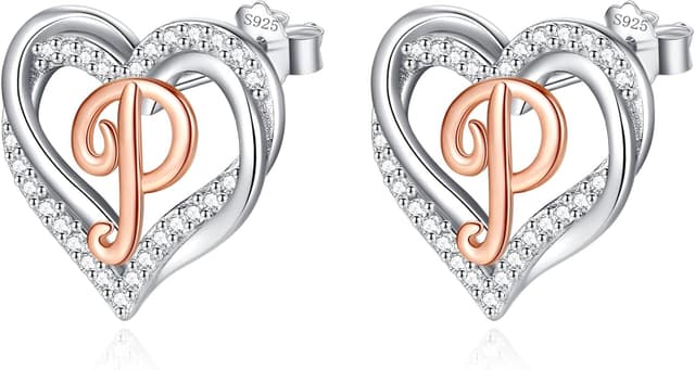 Detalle de INFUSEU Buchstaben Ohrstecker aus 925 Sterling Silber mit Herz-Design (Initial A–Z)