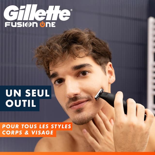 Detalle 2 de Gillette Fusion One (série Fusion) — tondeuse et rasoir électrique homme hybride tout-en-un, tête pivotante, sans fil et étanche