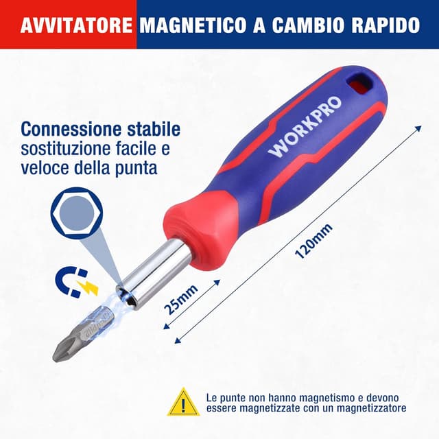 Detalle de WORKPRO Set da 34 bussole e bit con cricchetto 2-in-1, prolunga e snodo universale