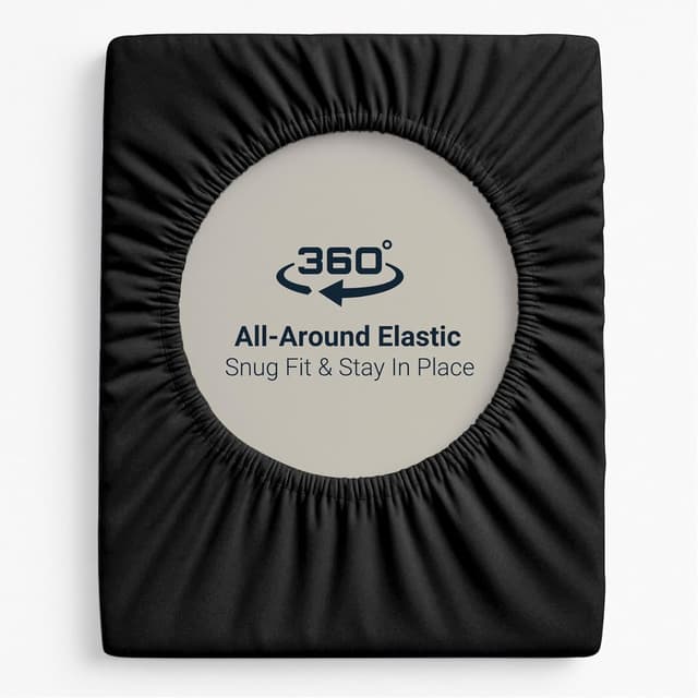 Detalle de CHCOMFORT ChComfort Deep King fitted sheet with 2 matching pillowcases in black microfibre