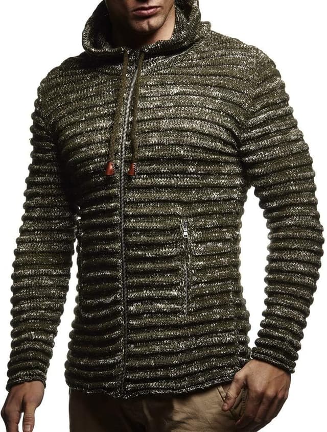 Detalle de Leif Nelson Giacca uomo in maglia con cappuccio cardigan LN-20724