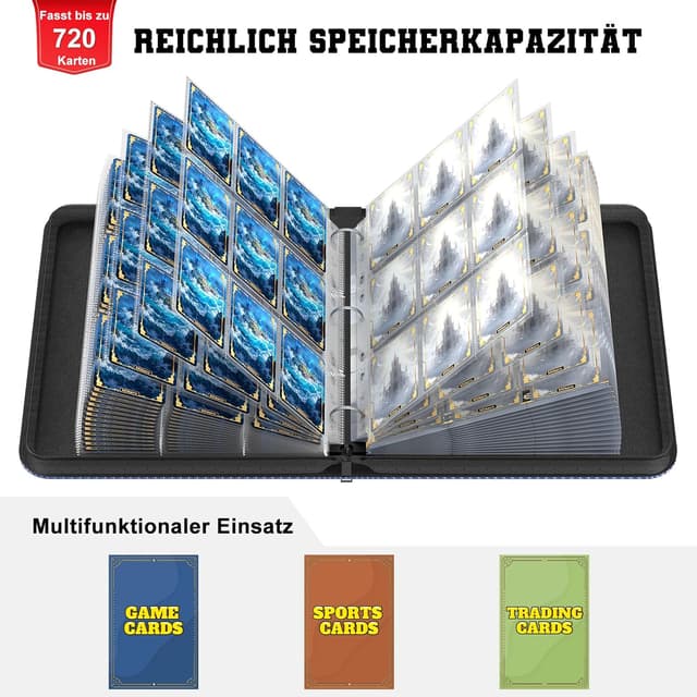 Detalle de Mlikero Sammelalbum für Sammelkarten (für 720 Karten, 9 Taschen) – MTG & Fußball-Karten, blau