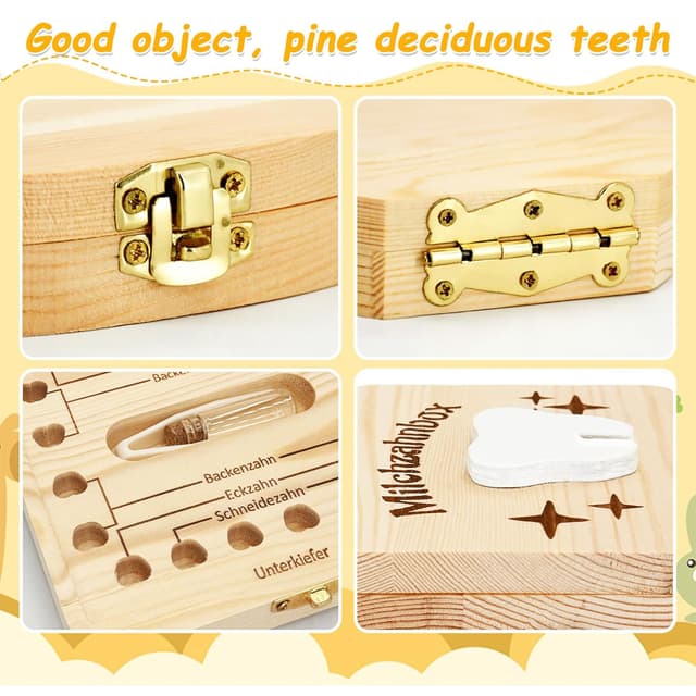 Detalle de Shengruili Zahnbox aus Holz für Milchzähne – Aufbewahrungsbox für Baby-Zähne mit sicherem Verschluss