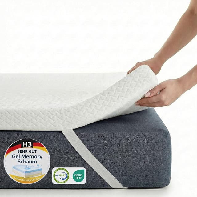 Detalle de FRIDEKO Matratzen-Topper 140x200 cm mit 5 cm Memory-Gel-Schaum (H2/H3), waschbarer Bezug