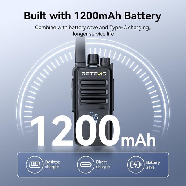 Detalle de Retevis RT68H Two-Way Radio (10-Pack) with Hidden LED Display, VOX, Type-C Charging Base