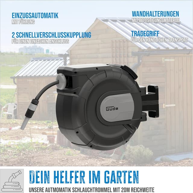 Detalle de Güde Automatik-Schlauchtrommel 20-2-2 1/2 für die Wandmontage (180° schwenkbar, 20 m Schlauch)