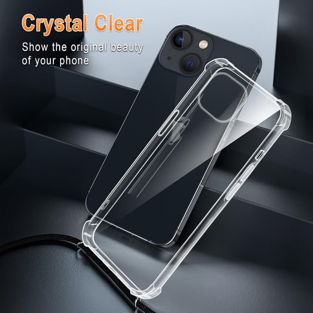 Detalle de XTCASE Coque pour iPhone 15 transparente en silicone TPU avec tour de cou et cordon (noir)