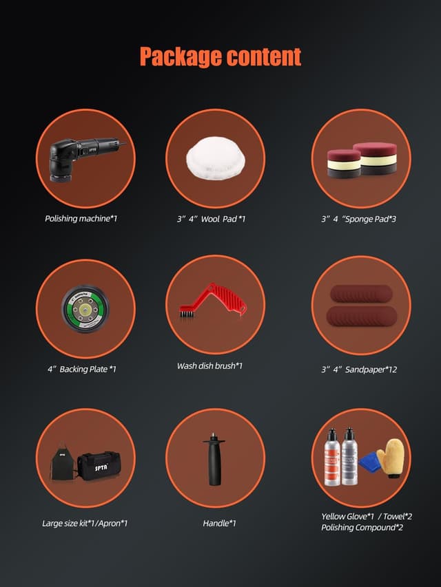 Detalle de SPTA Mini Orbital Polisher (3 Inch / 10mm, 780W) With Variable Speed Dual Action Kit