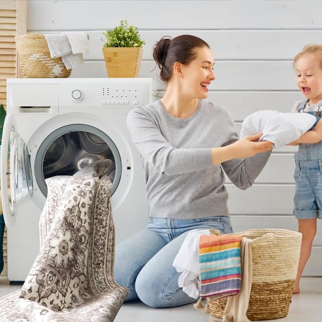 Detalle 1 de TOPRUUG Washable Oriental Area Rug (Beige, 9x12) — stain resistant, non-shedding indoor carpet