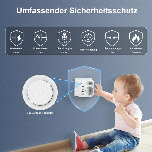 Detalle de Dalimee Reiseadapter UK Typ G (7 in 1) für England/Irland/Schottland & Dubai – Adapter von EU auf UK