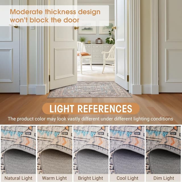 Detalle de Tapis Vasip Salon Vintage à poil ras lavable en machine avec dos antidérapant, style rétro floral 200x300 cm