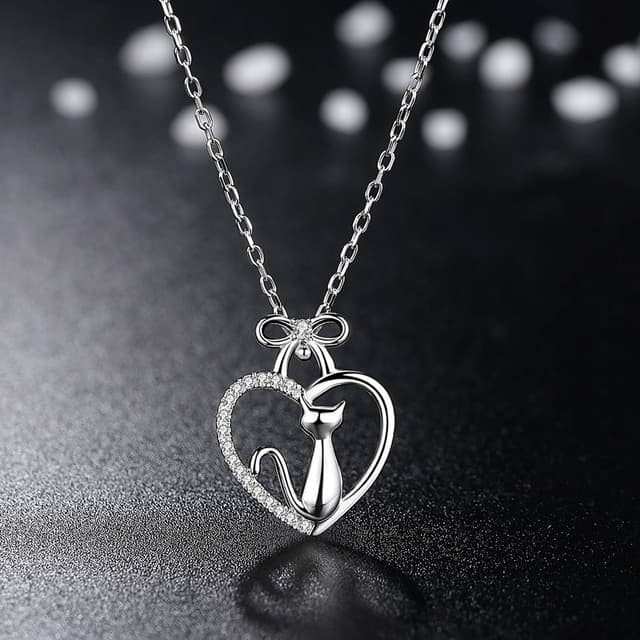 Detalle de VIKI LYNN collier argent pendentif chat mignon en argent 925 et zircon