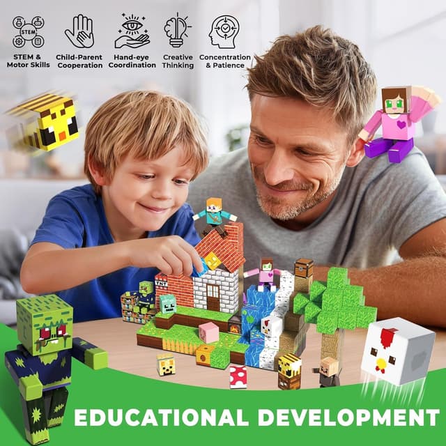 Thumbnail 6 de 164 Pezzi Blocchi Magnetici Set Avventura nella Foresta Magica con figure e lanterna di zucca