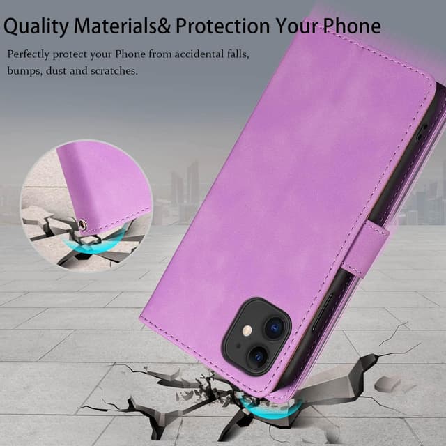 Detalle de GOTOURED Handyhülle für iPhone 11 – Klapphülle mit RFID-Blockierung, Kartenfächern, Magnetverschluss, Standfunktion & Handgelenksgurt (Lila)