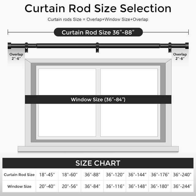 Thumbnail 4 de VOIIY Curtain Rods 36โ88" adjustable curtain rod ๐ช