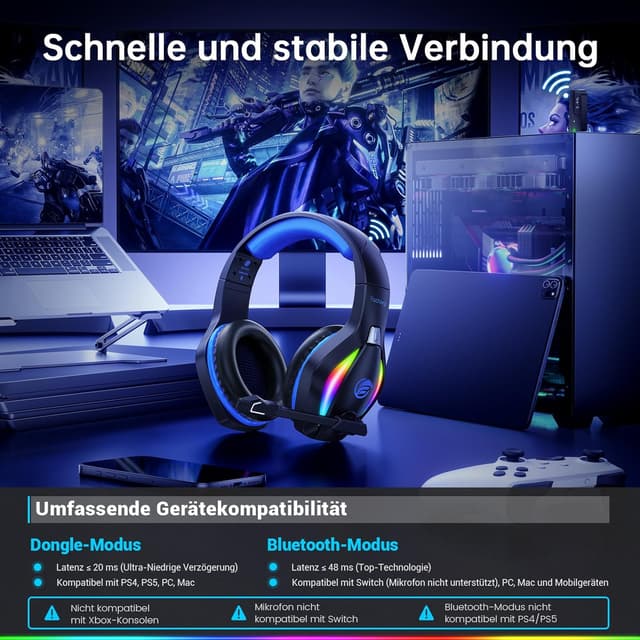 Detalle 2 de Fachixy FC100 Wireless Gaming Headset – 50 Std. Akku