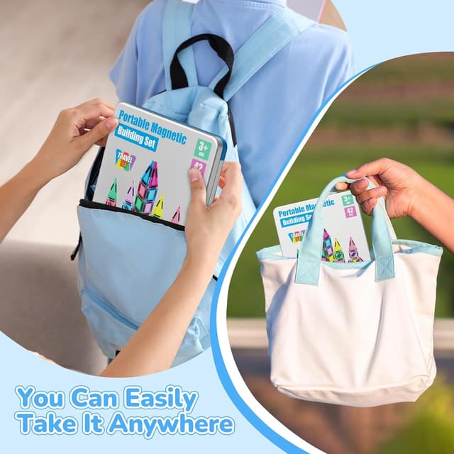 Detalle 2 de STEM MATCH Magnetic Tiles Construction Set (42 pcs) – Travel-friendly magnetic building toy for 3+