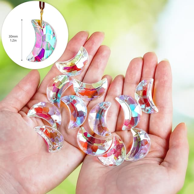 Detalle de H&D HYALINE & DORA 12pc 30mm Crystal Moon Suncatcher Prism set for window hanging