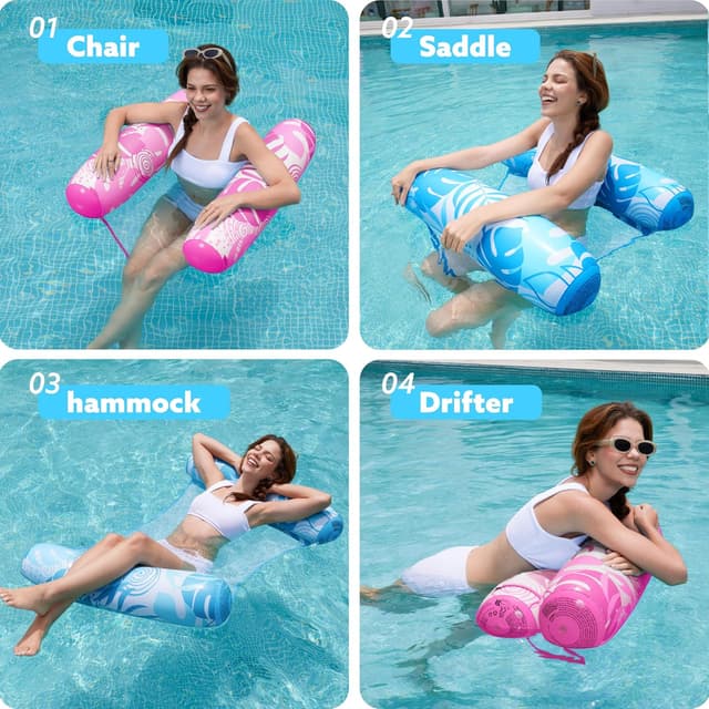 Detalle de Sloosh 2-Pack Hammock Pool Floats for Adults (4-in-1) with Cool Mesh Seat
