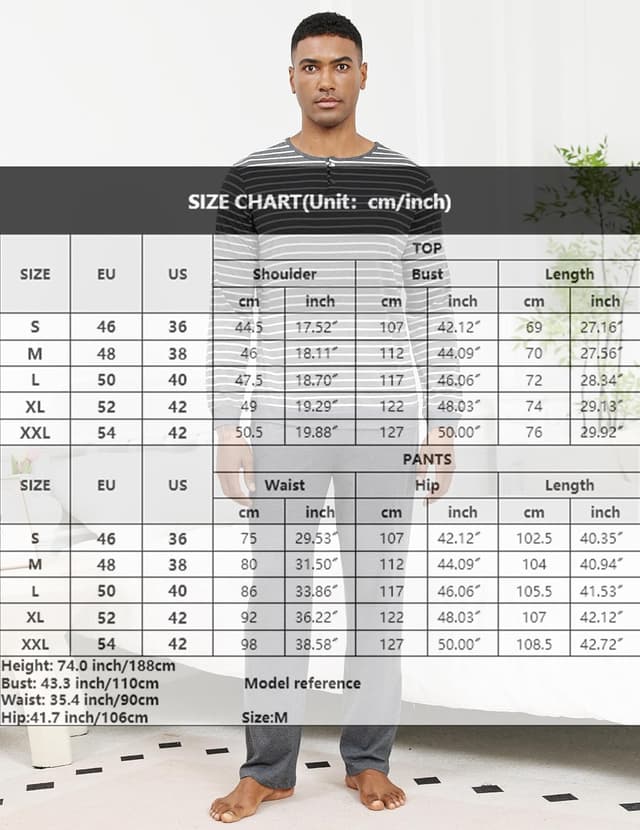 Detalle de TeJoyce men’s 100% cotton long-sleeve striped pyjamas set with pockets (2-piece)