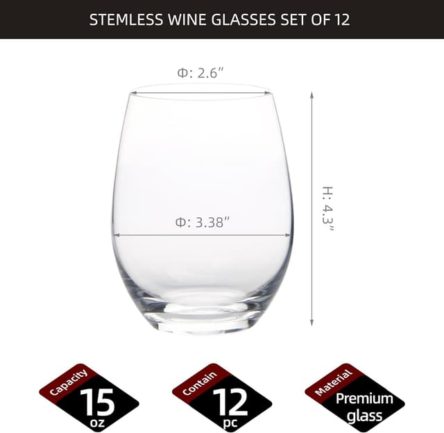 Thumbnail 1 de FAWLES 12-Piece Stemless Wine Glasses 🍷