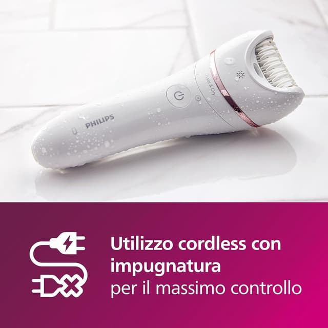 Detalle 2 de Philips Epilator Series 8000 BRE740/10 Wet & Dry cordless con 9 accessori per gambe e corpo