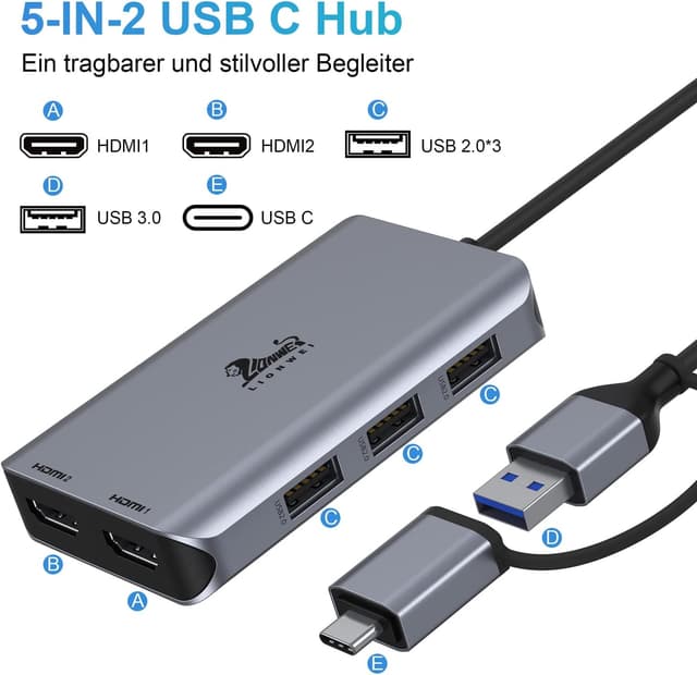 Thumbnail 2 de LIONWEI USB 3.0 Docking Station Dual HDMI