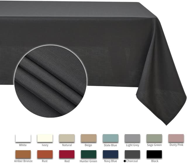 Thumbnail 3 de maxmill Faux Linen Texture Stain Resistant, Waterproof Tablecloth (Charcoal) — Rectangle 60 x 120 Inch