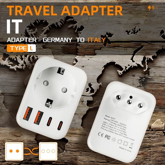 Detalle 2 de Adaptador Enchufe Italiano 5 en 1